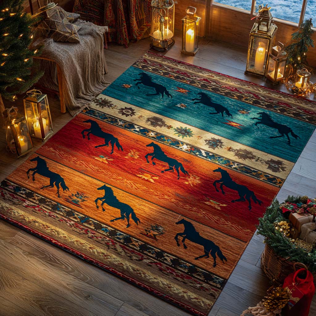 Wild Horses Sundown Area Rug - Non-Slip Washable 3D Print Rug for Living Room & BedroomTVC210896