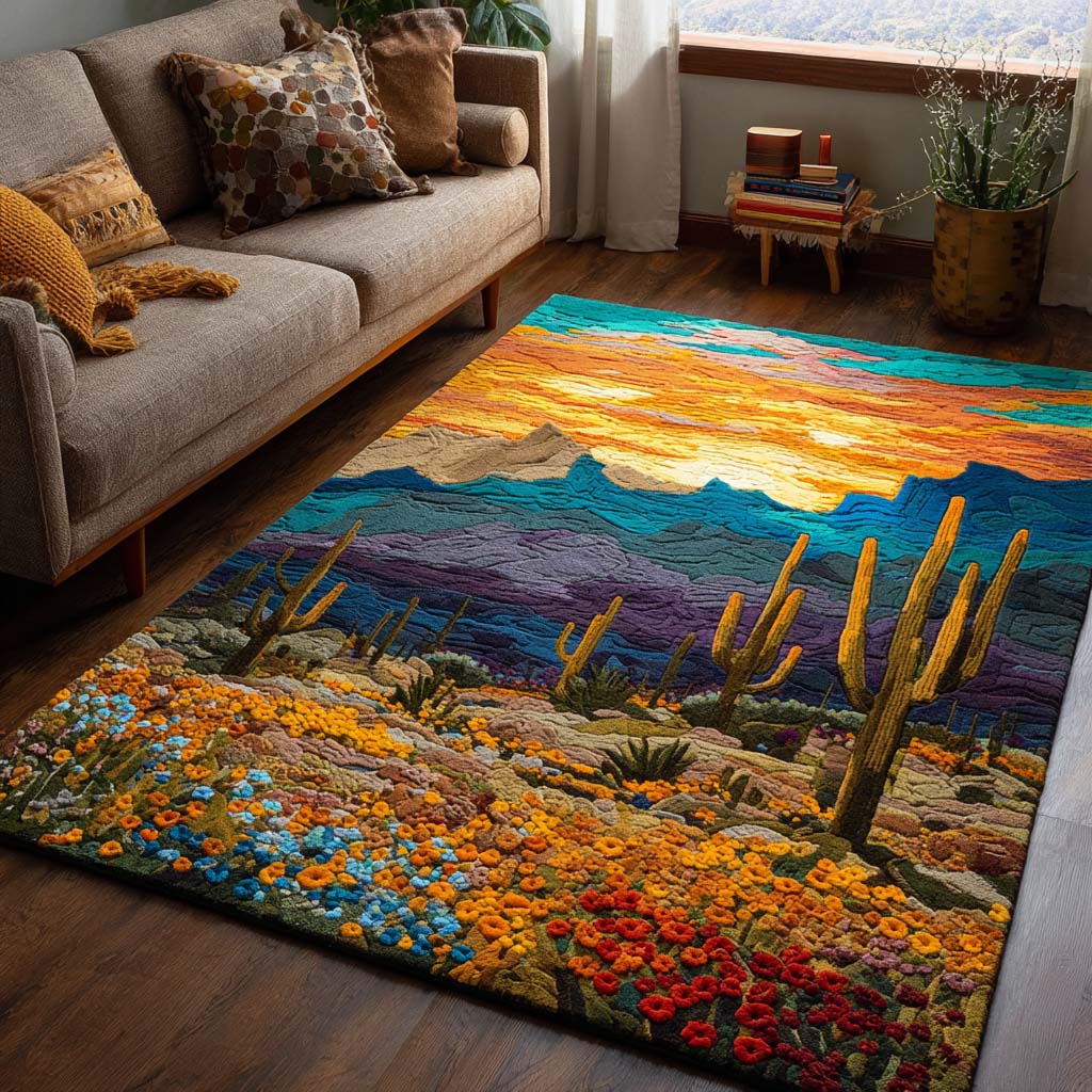 Wildflower Desert Area Rug - Non-Slip Washable 3D Print Rug for Living Room & BedroomTVC210895