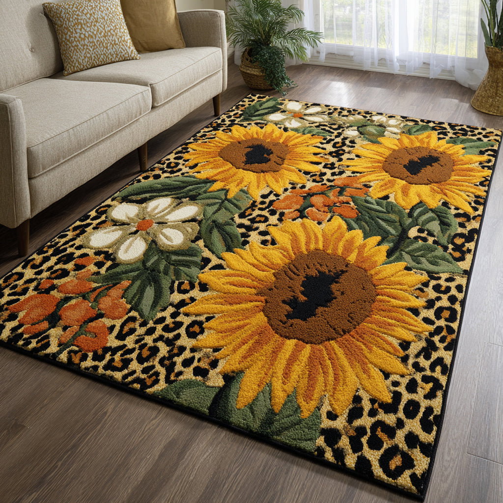 Wildflower Sunflower Area Rug - Non-Slip Washable 3D Print Rug for Living Room & BedroomTVC210895