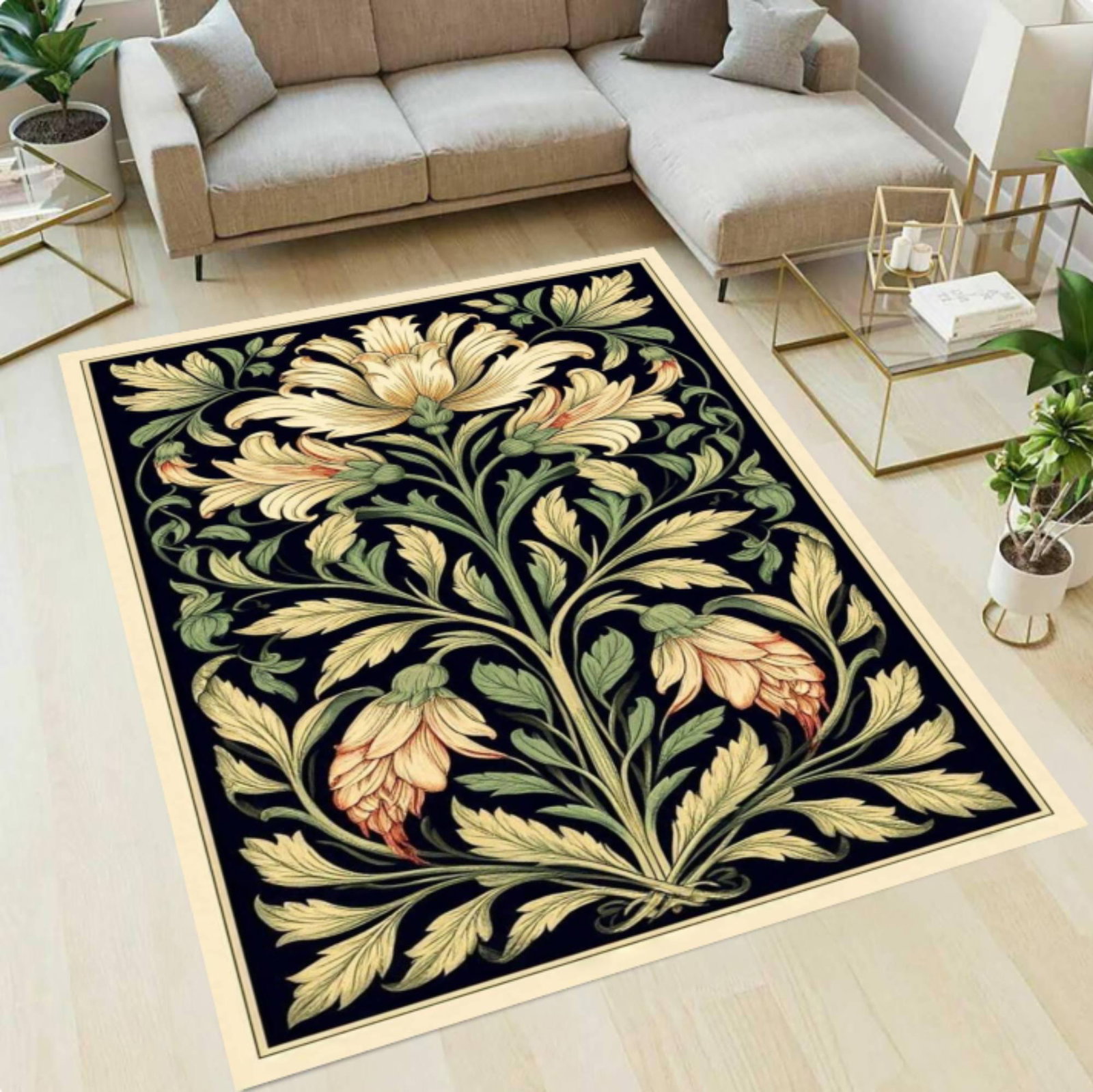 William Morris Botanical Rug â€“ Vintage Gothic Floral Washable Area RugTVC1708393