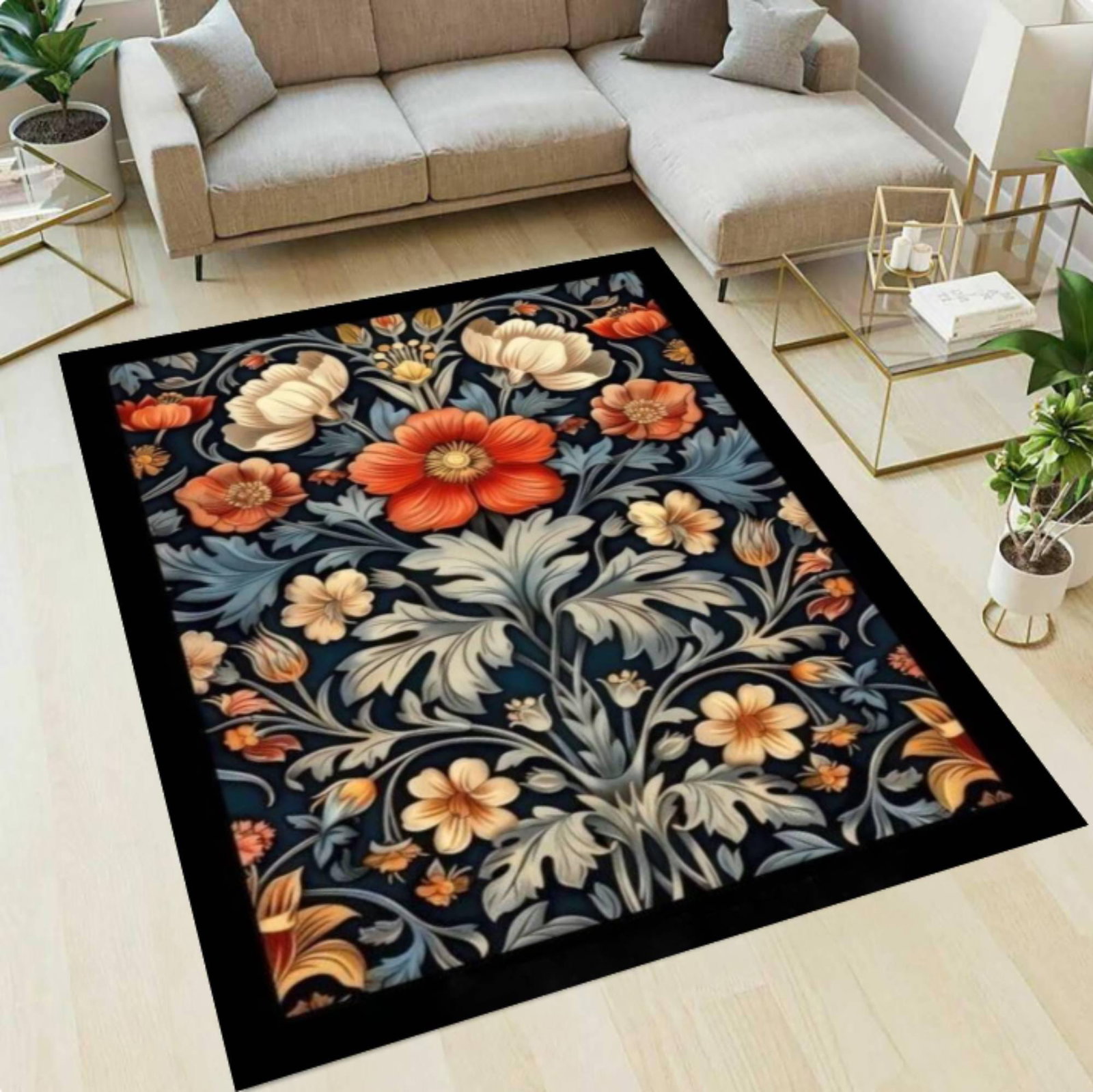 William Morris Floral Rug - Vintage Botanical DesignTVC1708393
