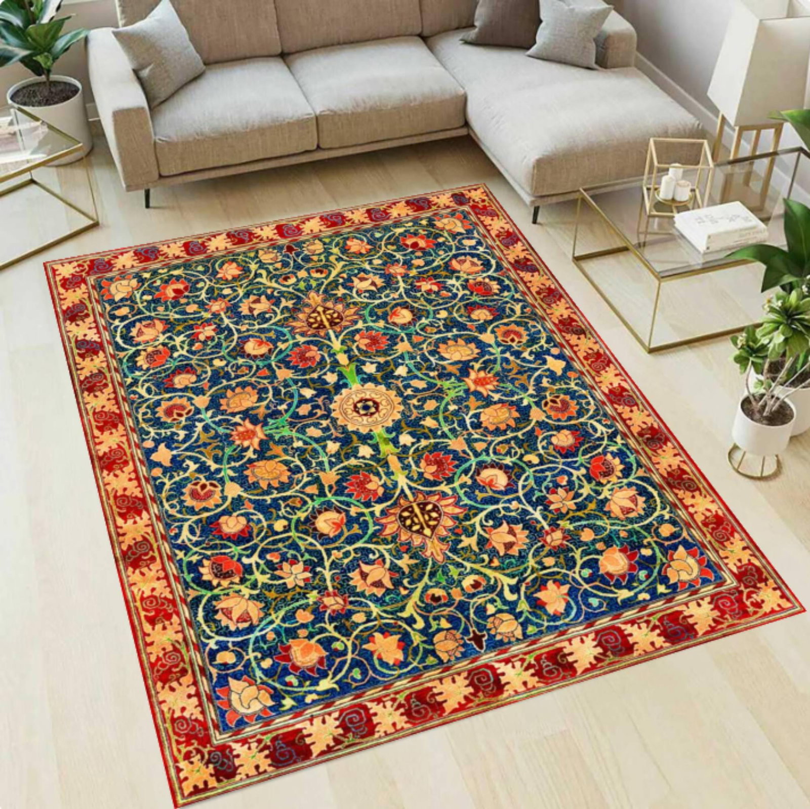 William Morris Holland Park Rug, Burgundy Red Floral CarpetTVC1708389