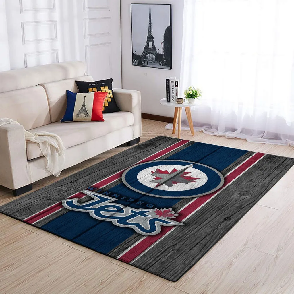 Winnipeg Jets Rug - Area Modern Floor Decor for Living Room Blue and Gray