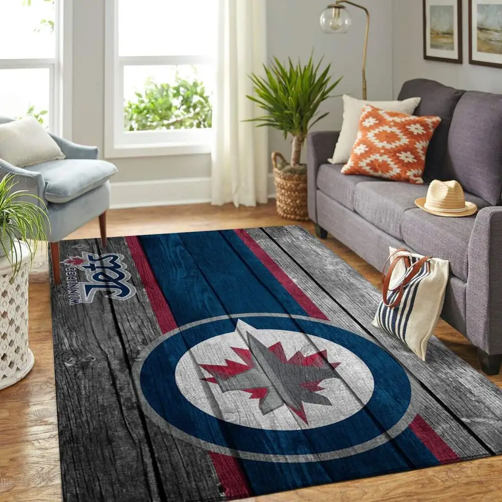 Winnipeg Jets Rug - Hockey Area for Living Room Decor Blue and Gray