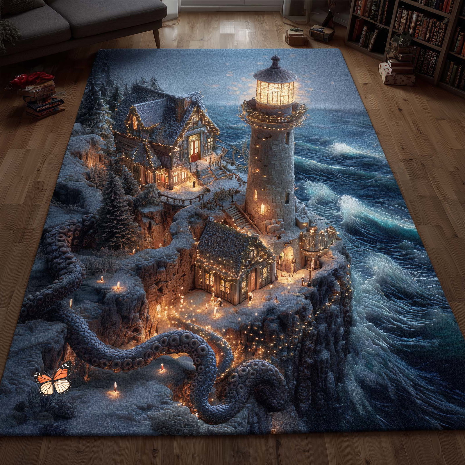 Winter Lighthouse Area Rug - Non-Slip Washable 3D Print Rug for Living Room & BedroomTVC2108152