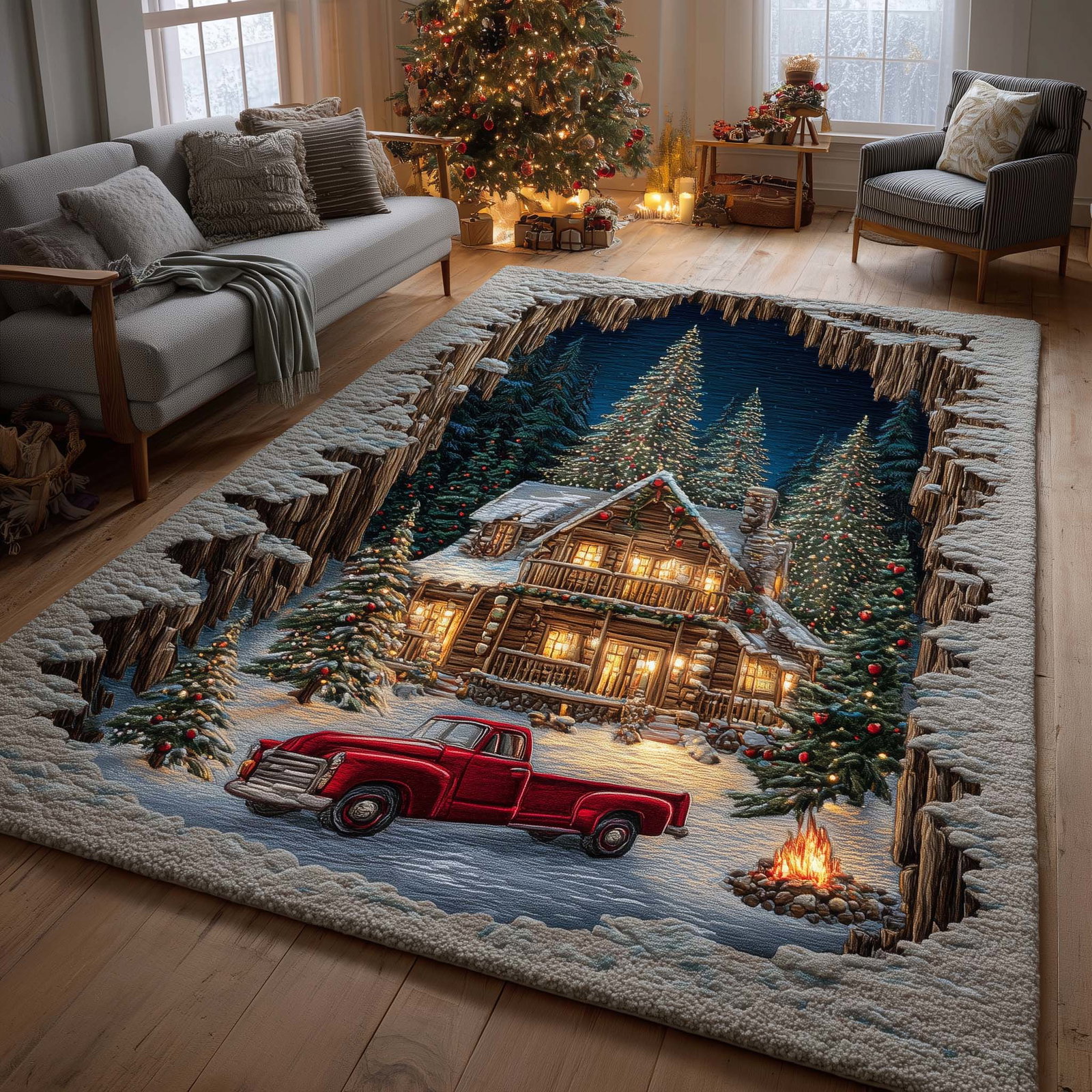 Winter Lodge Area Rug - Non-Slip Washable 3D Print Rug for Living Room & BedroomTVC2108152