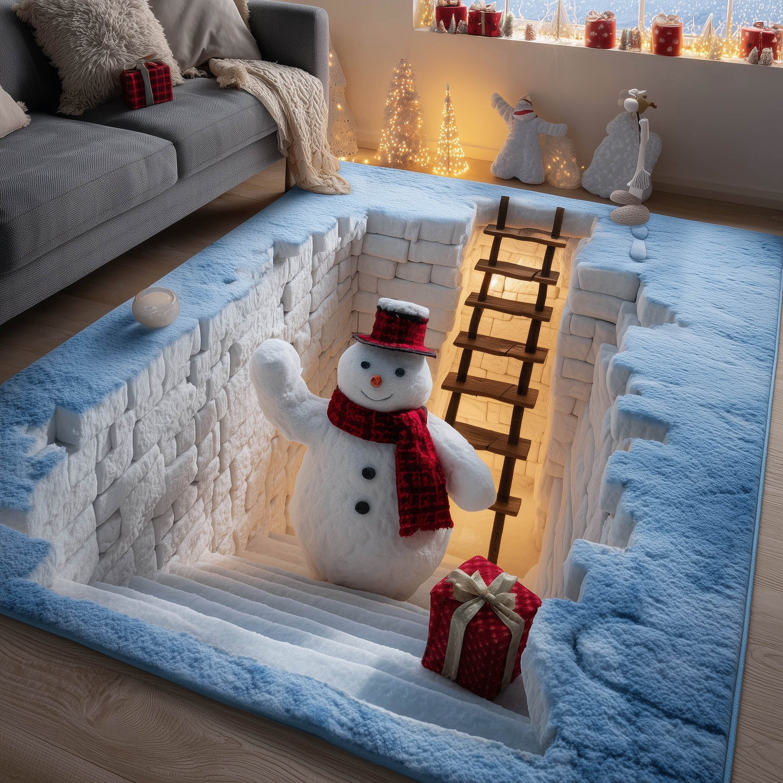 Winter Snowman Area Rug - Non-Slip Washable 3D Print Rug for Living Room & Bedroom (DesignTVC2108182