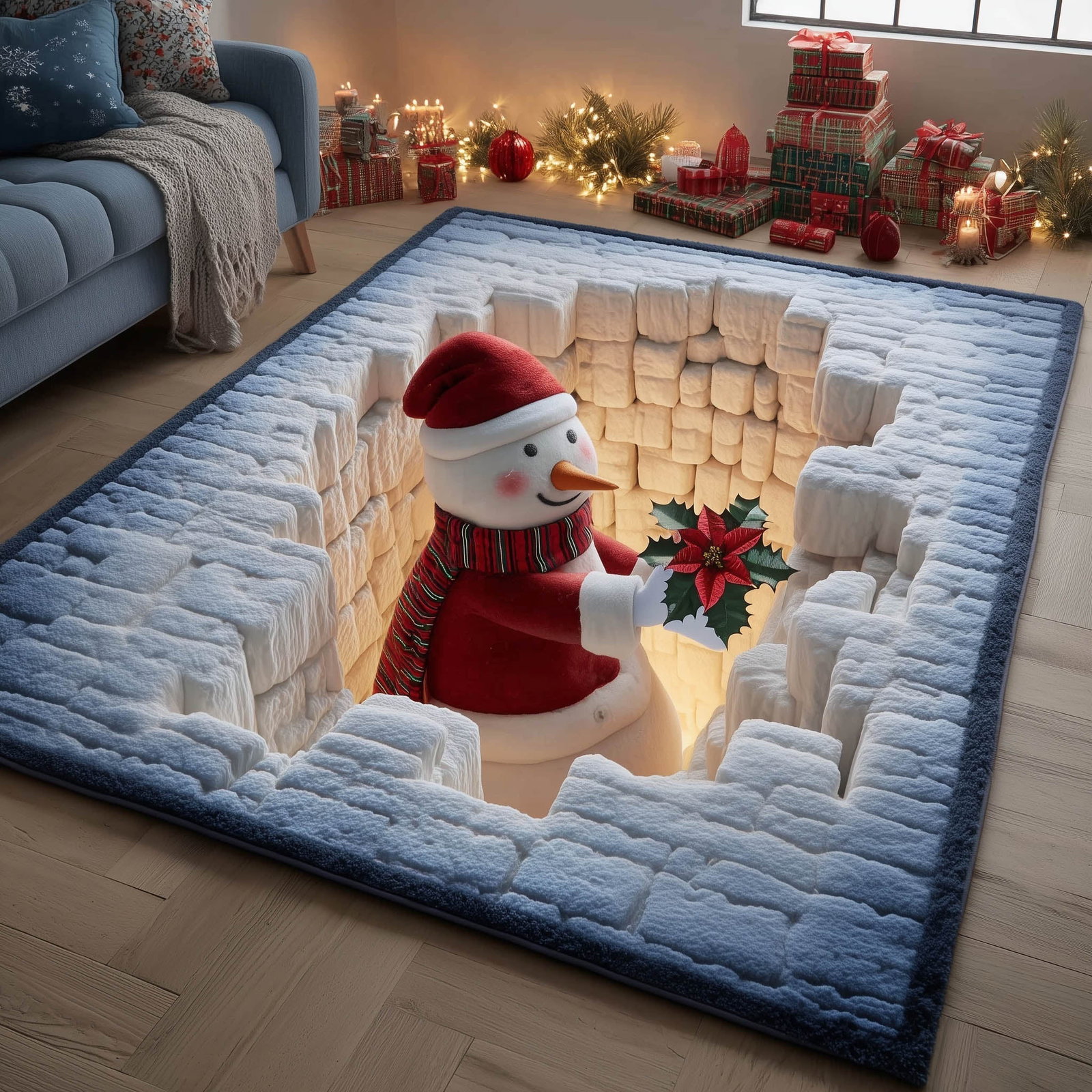 Winter Snowman Area Rug - Non-Slip Washable 3D Print Rug for Living Room & BedroomTVC2108152