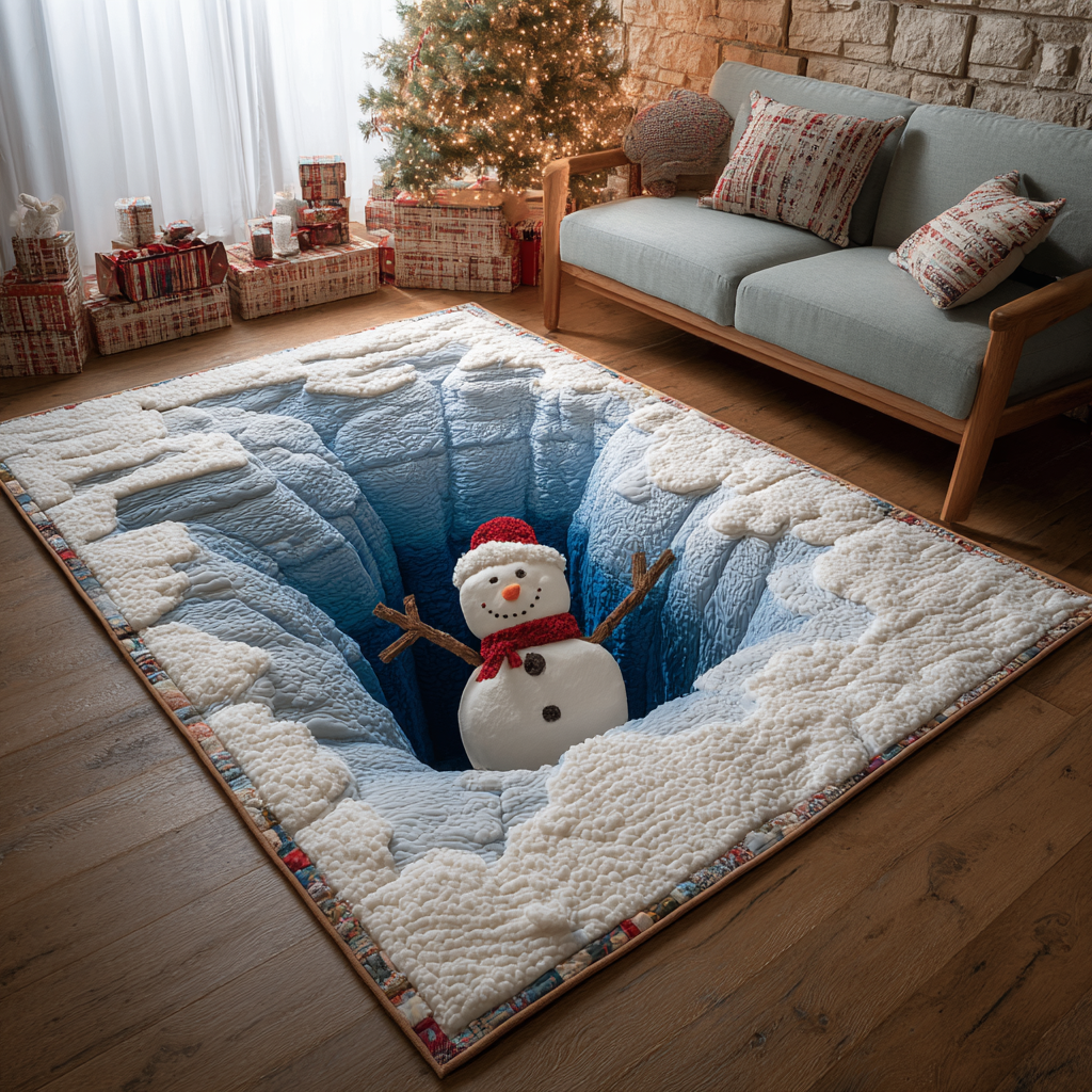 Winter Snowman Area Rug - Non-Slip Washable 3D Print Rug for Living Room & BedroomTVC210892