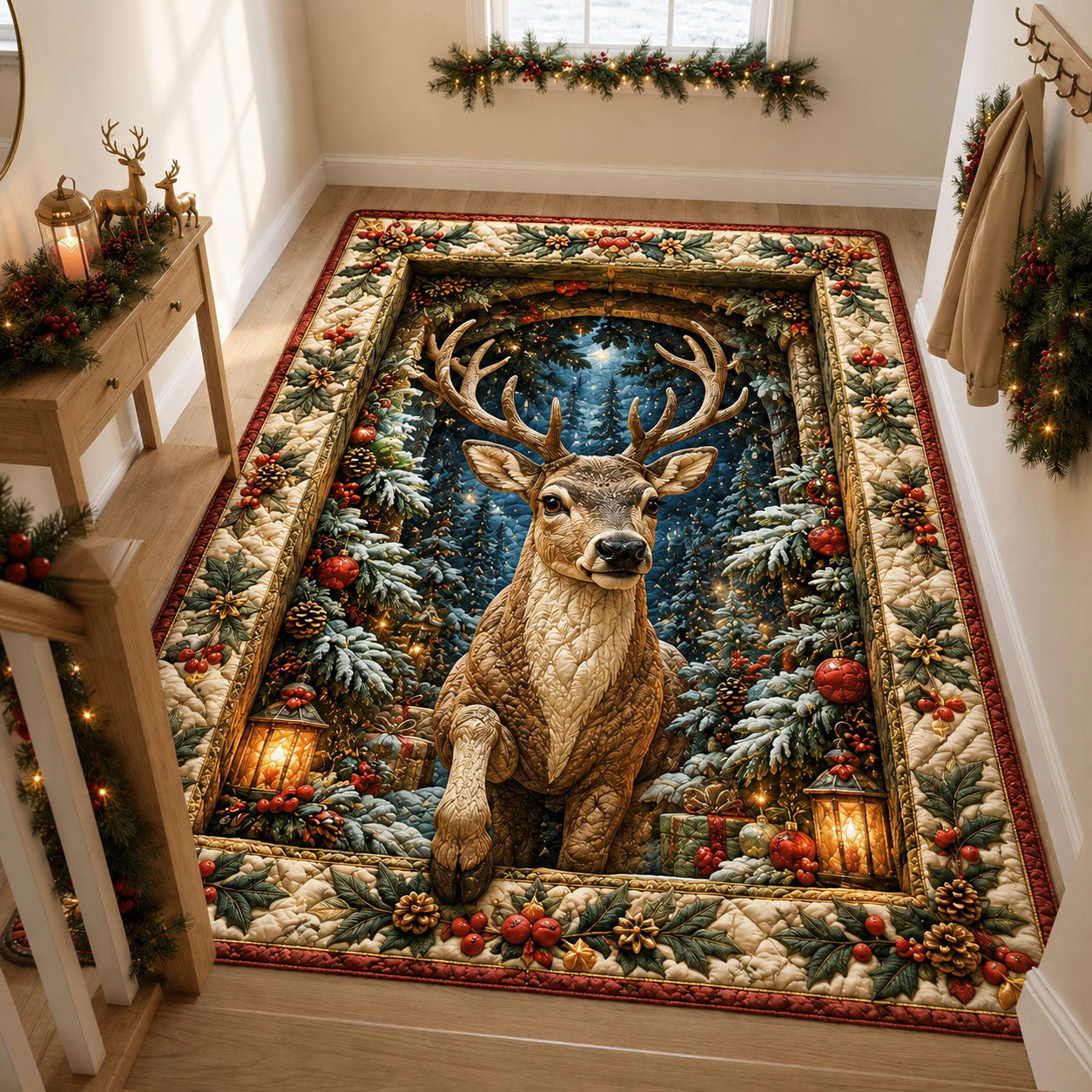 Winter Woods Stag Area Rug - Non-Slip Washable 3D Print Rug for Living Room & BedroomTVC210867
