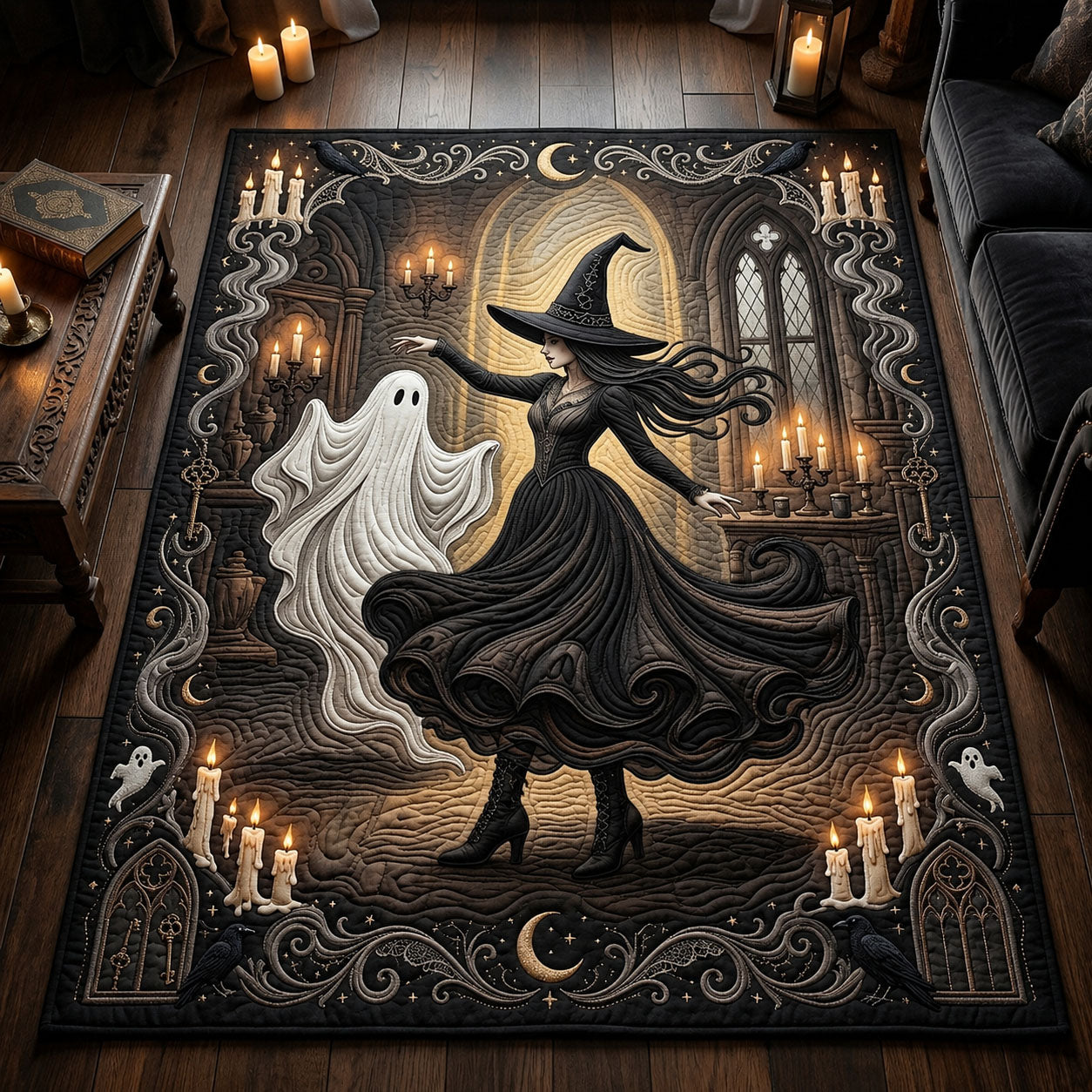 Witch Dancing With Ghost Halloween Area Rug - Non-Slip Washable 3D Print Rug for Living Room & BedroomTVC2108143
