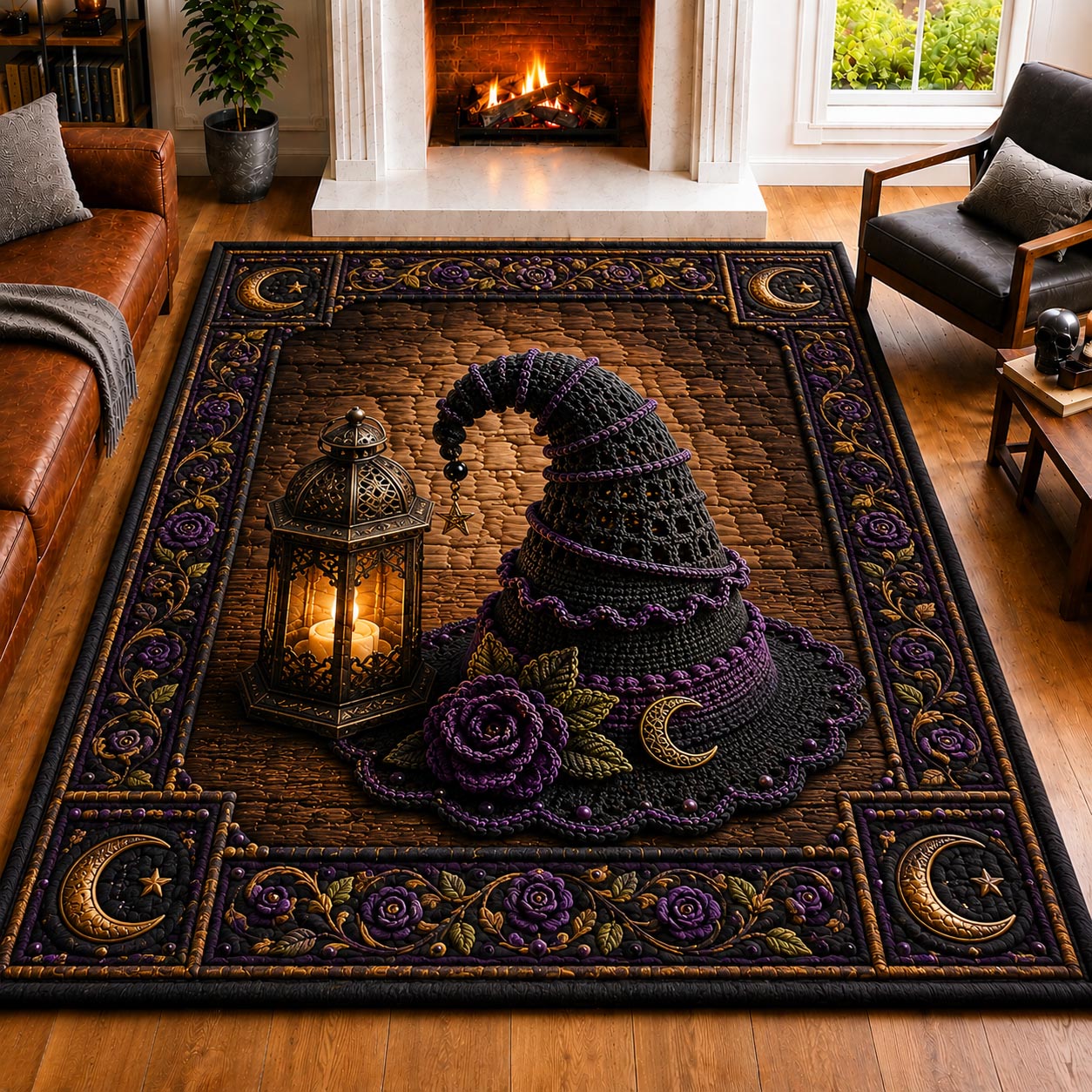 Witch Hat Lantern Area Rug - Non-Slip Washable 3D Print Rug for Living Room & BedroomTVC210859