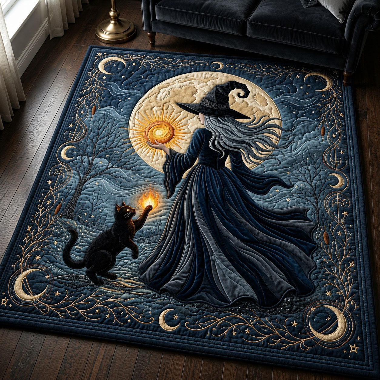 Witch With Black Cat Halloween Area Rug - Non-Slip Washable 3D Print Rug for Living Room & BedroomTVC2108143