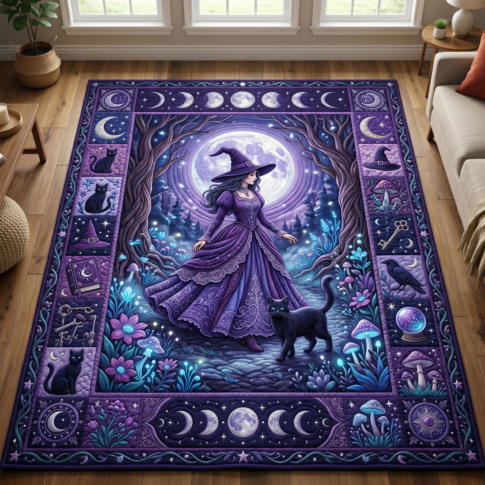 Witches Coven Halloween Area Rug - Non-Slip Washable 3D Print Rug for Living Room & Bedroom (DesignTVC2108182