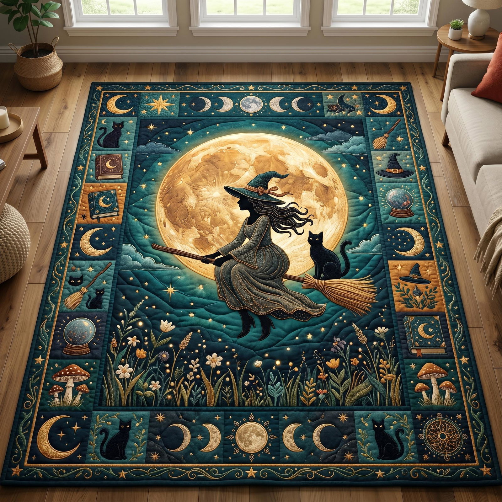 Witches Coven Halloween Area Rug - Non-Slip Washable 3D Print Rug for Living Room & BedroomTVC2108152