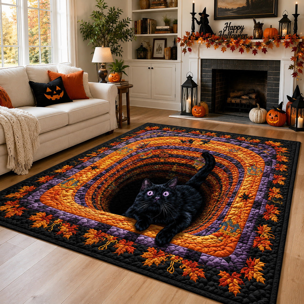Witchlight Whiskers Halloween Area Rug - Non-Slip Washable 3D Print Rug for Living Room & BedroomTVC210891