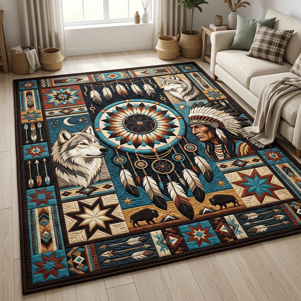 Wolf Chief Dreamcatcher Area Rug - Non-Slip Washable 3D Print Rug for Living Room & BedroomTVC210863