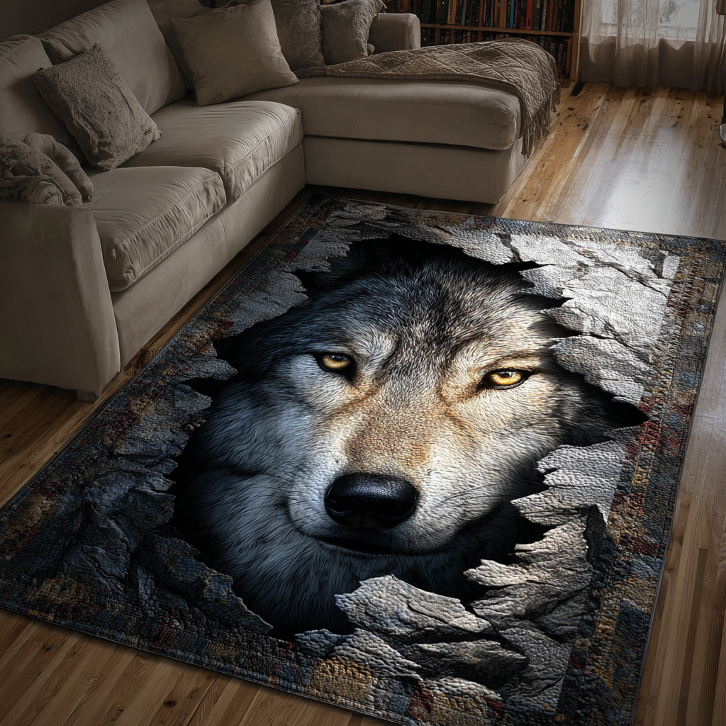Wolf Echo Area Rug - Non-Slip Washable 3D Print Rug for Living Room & BedroomTVC210891