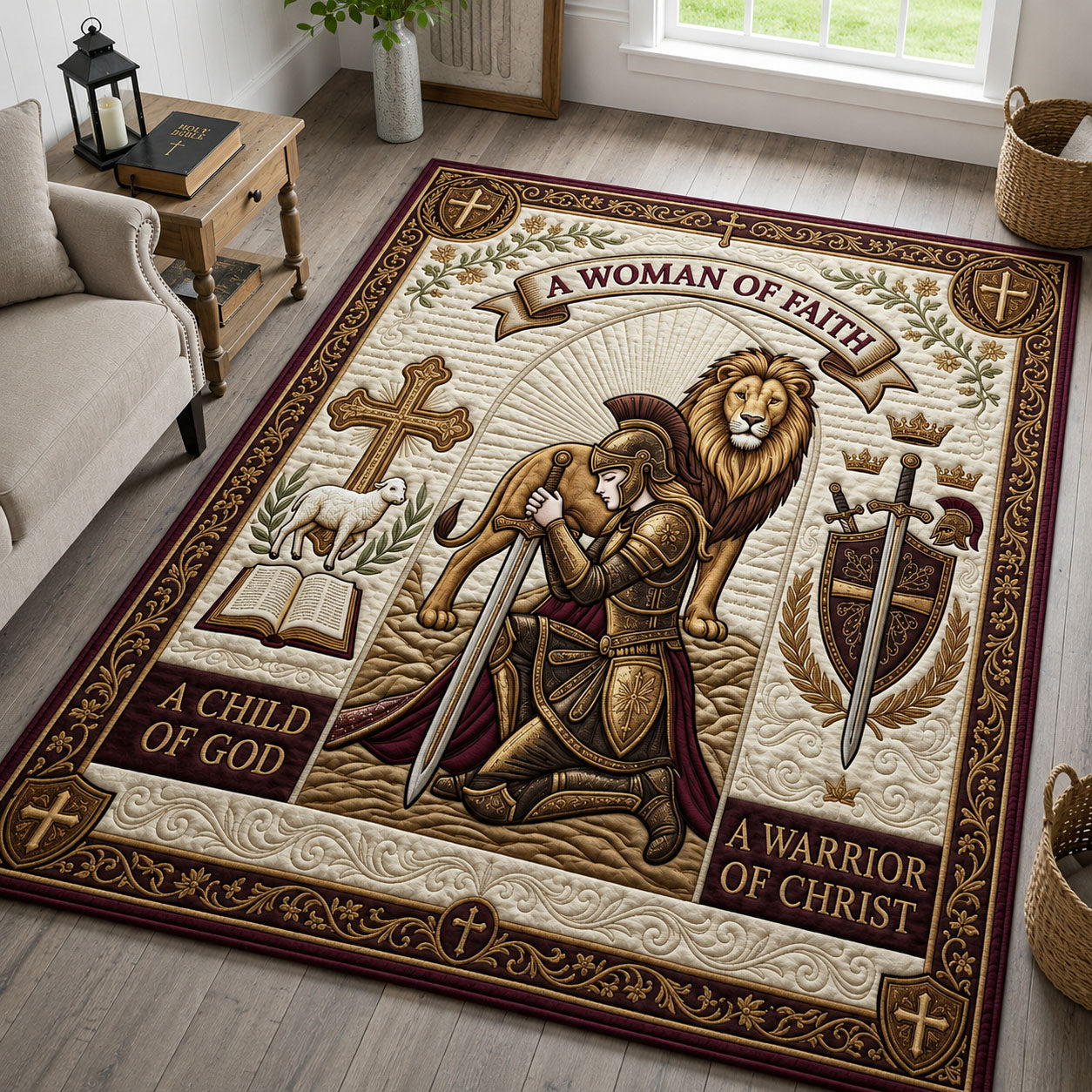 Woman Of Faith Lion Area Rug - Non-Slip Washable 3D Print Rug for Living Room & BedroomTVC210856