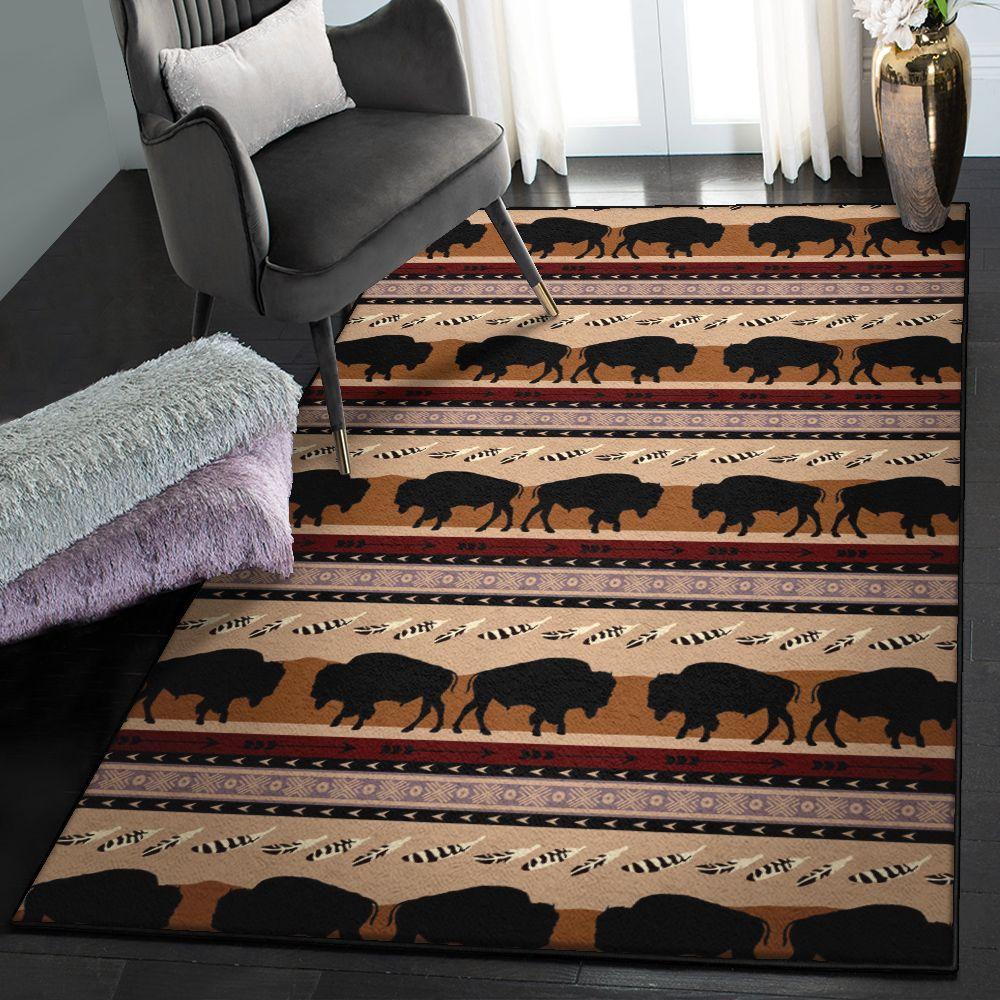 Wood Bison Dining Room Rug, Native Bison Rug