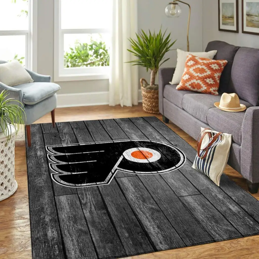 Wooden Floor Design Rug for Modern Living Room Black and Orange