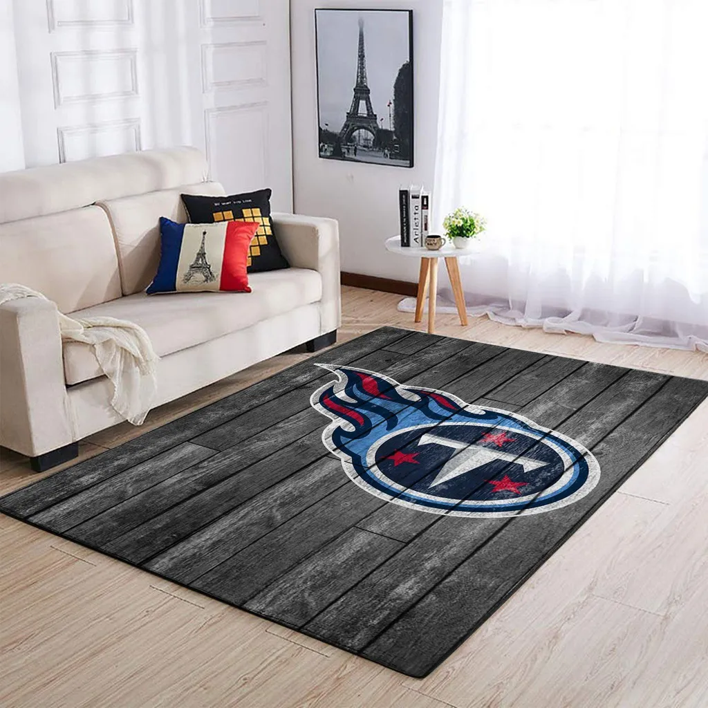 Wooden Floor Rug with Modern Flame Pattern Design Blue and Gray