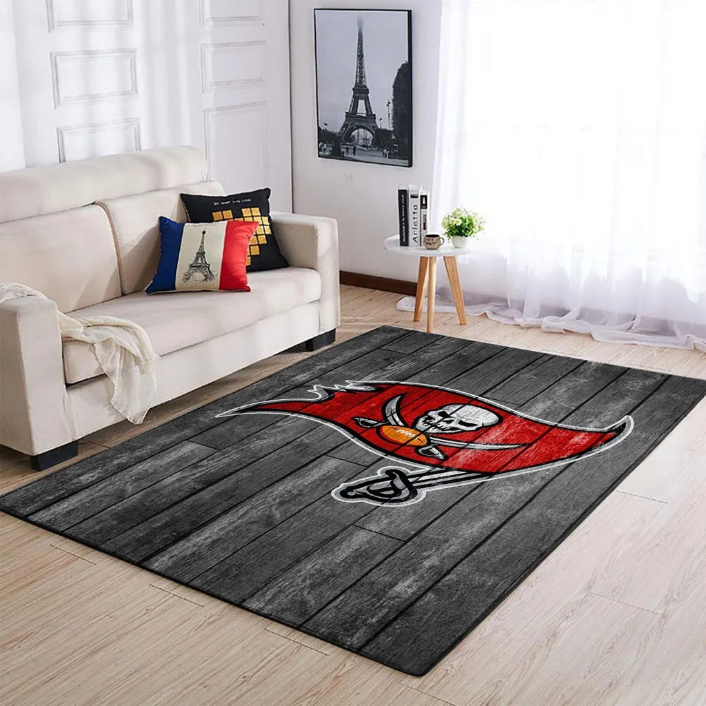 Wooden Floor Rug with Skull and Crossed Swords Design Red and Gray