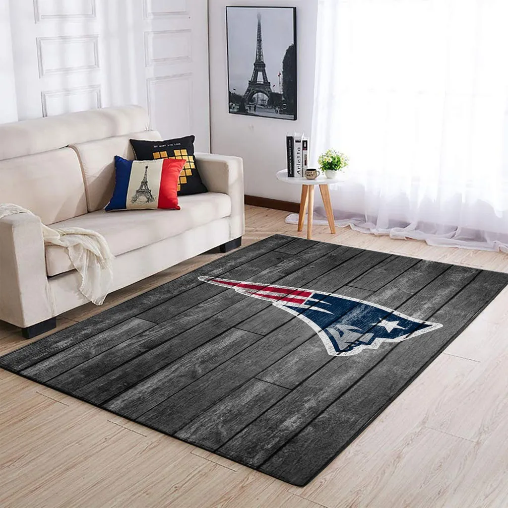 Wooden Floor Style Rug with Custom Team Logo Design Blue and Gray