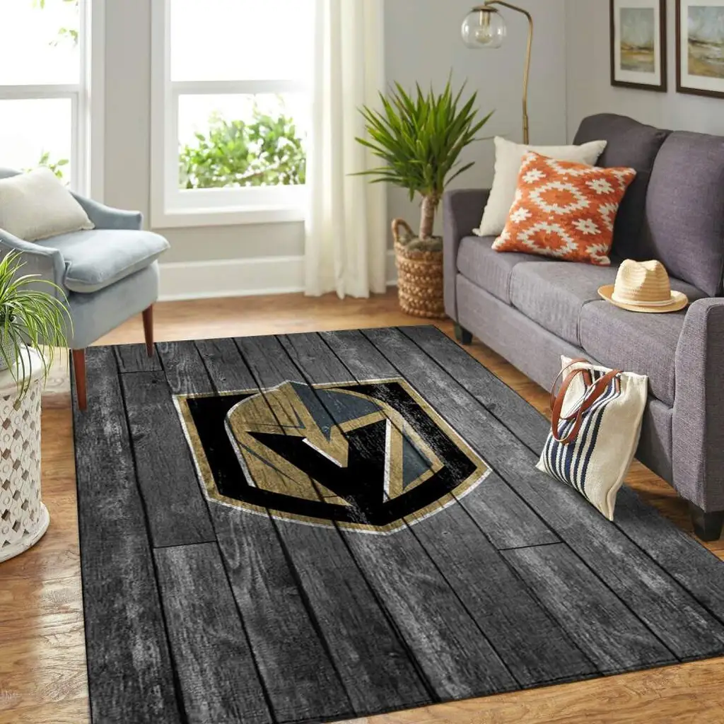 Wooden Floor Style Rug with Modern Shield Pattern Black and Gray
