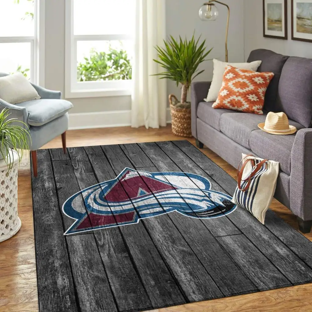 Wooden Floor Style Rug with Team Logo for Living Room Black and Blue