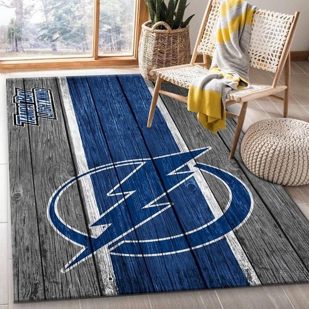 Wooden Plank Rug with Lightning Bolt Pattern Design Blue and Gray