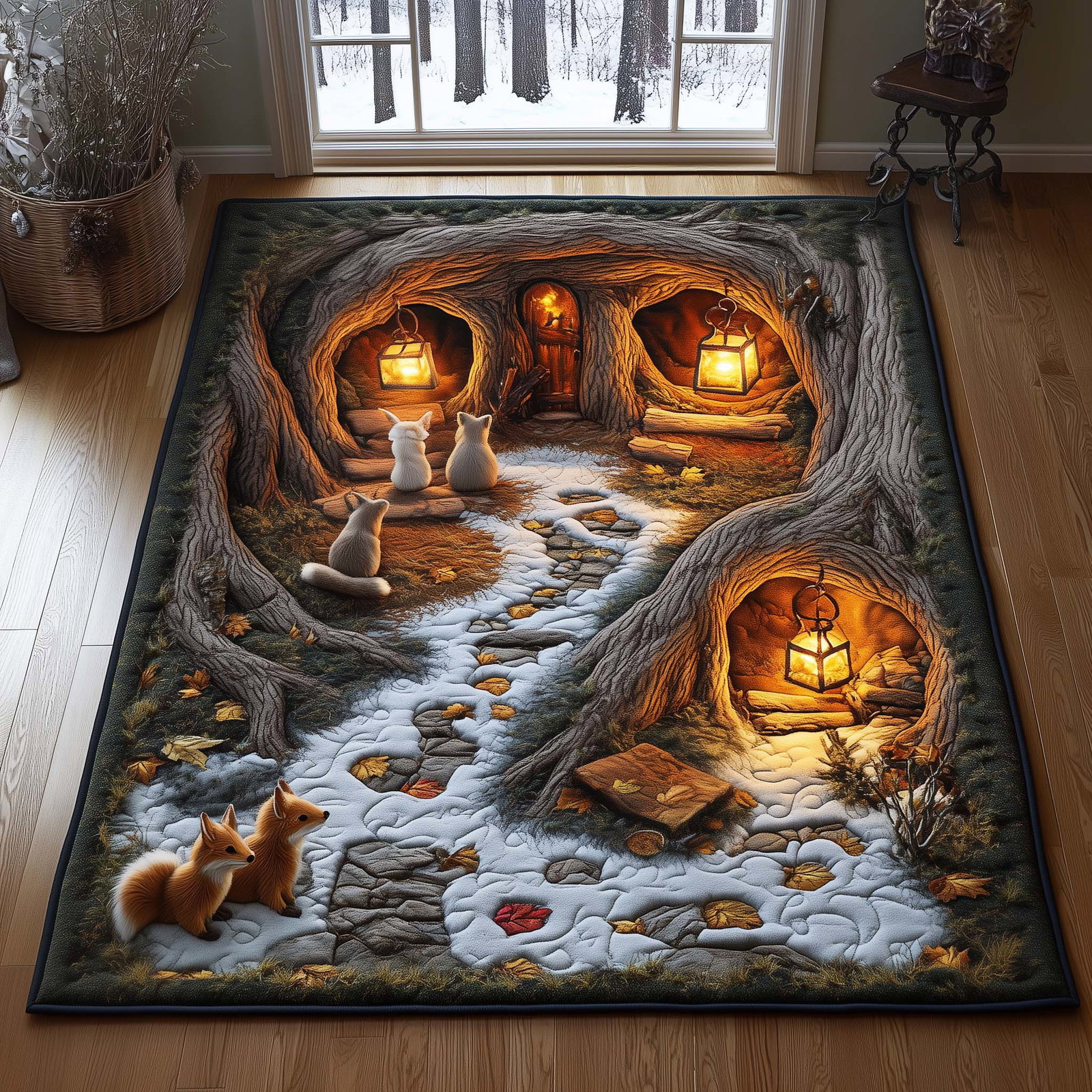 Woodland Den Area Rug - Non-Slip Washable 3D Print Rug for Living Room & Bedroom (DesignTVC2108182