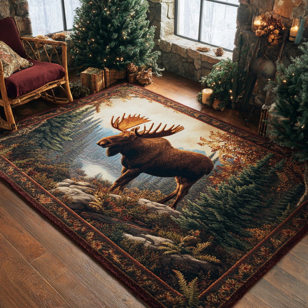 Woodland Moose Area Rug - Non-Slip Washable 3D Print Rug for Living Room & BedroomTVC210890