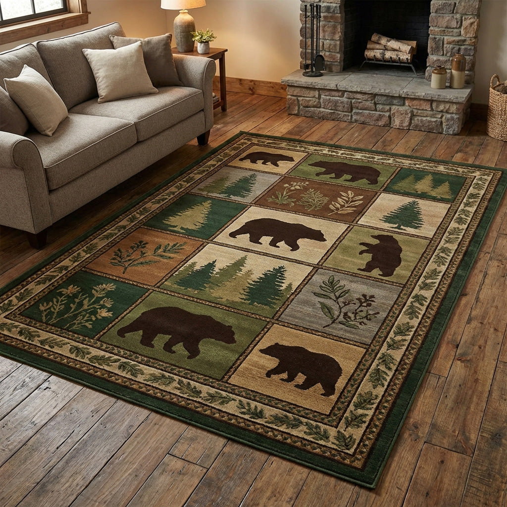 Woodland Mosaic Area Rug - Non-Slip Washable 3D Print Rug for Living Room & BedroomTVC210890