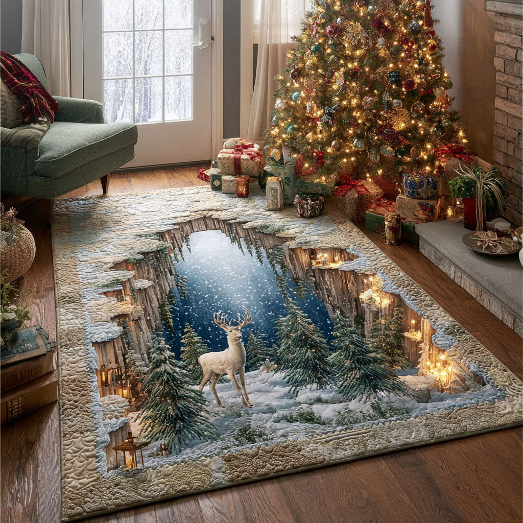 Woodland Reindeer Dreams Christmas Area Rug - Non-Slip Washable 3D Print Rug for Living Room & BedroomTVC210890