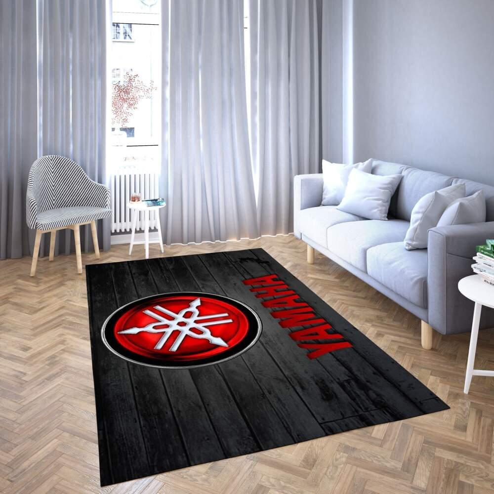 Yamaha Logo Area Rug Black & Red Wood Design Living