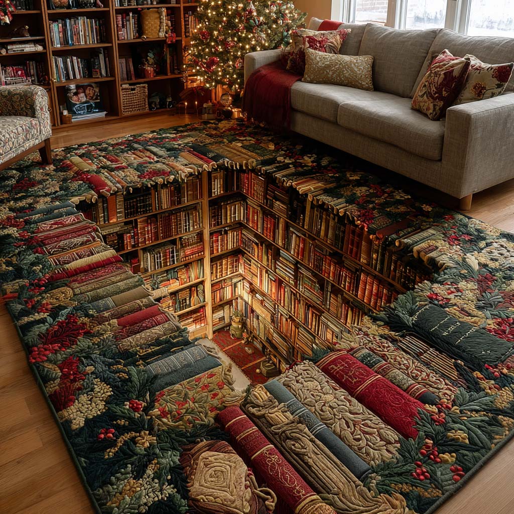 Yuletide Library Christmas Area Rug - Non-Slip Washable 3D Print Rug for Living Room & BedroomTVC210889