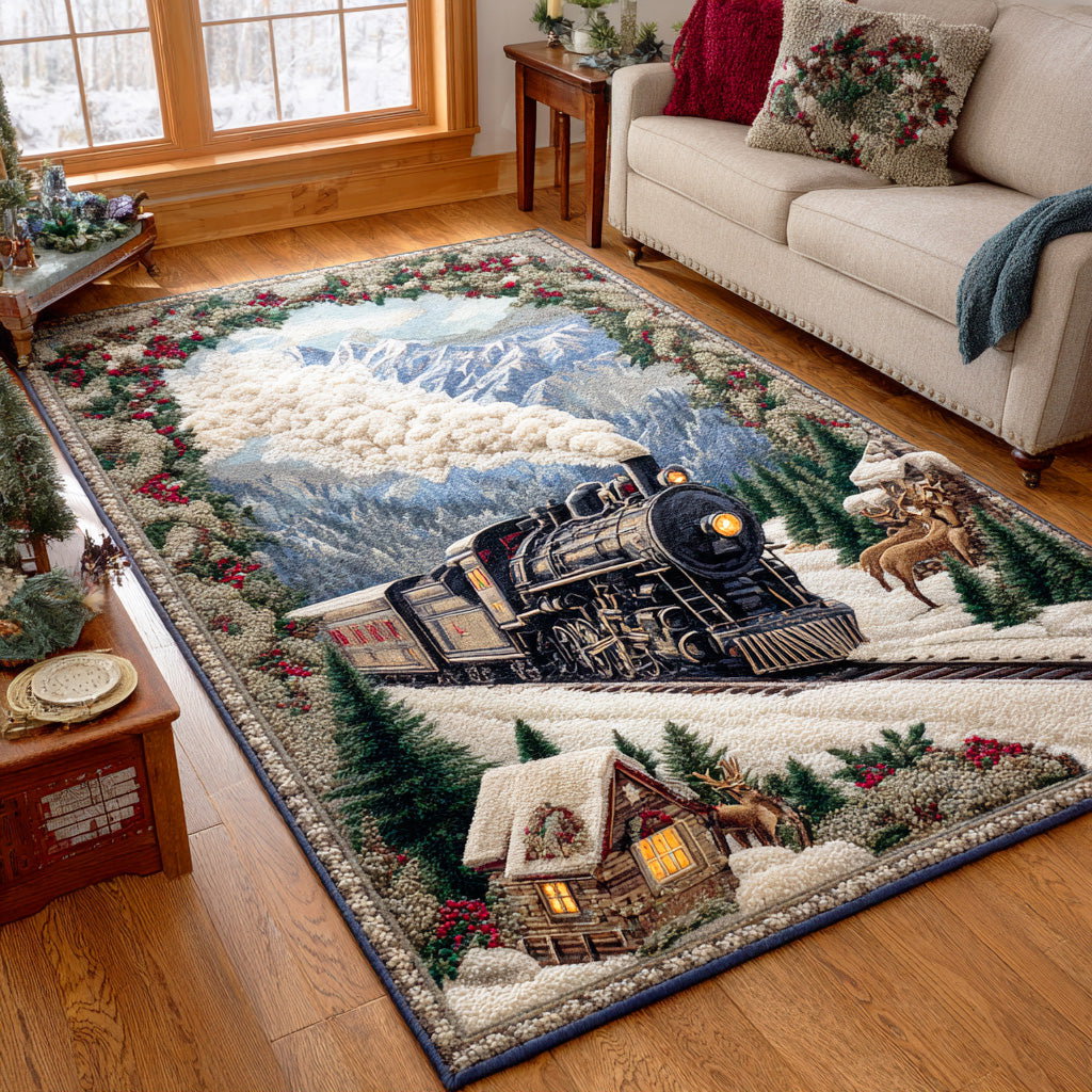 Yuletide Locomotive Christmas Area Rug - Non-Slip Washable 3D Print Rug for Living Room & BedroomTVC210889