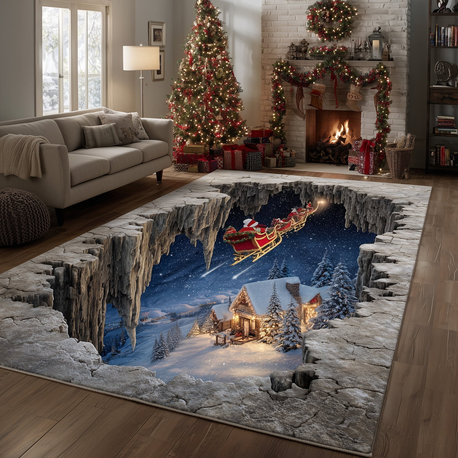 Yuletide Sky Christmas Area Rug - Non-Slip Washable 3D Print Rug for Living Room & Bedroom (DesignTVC2108166