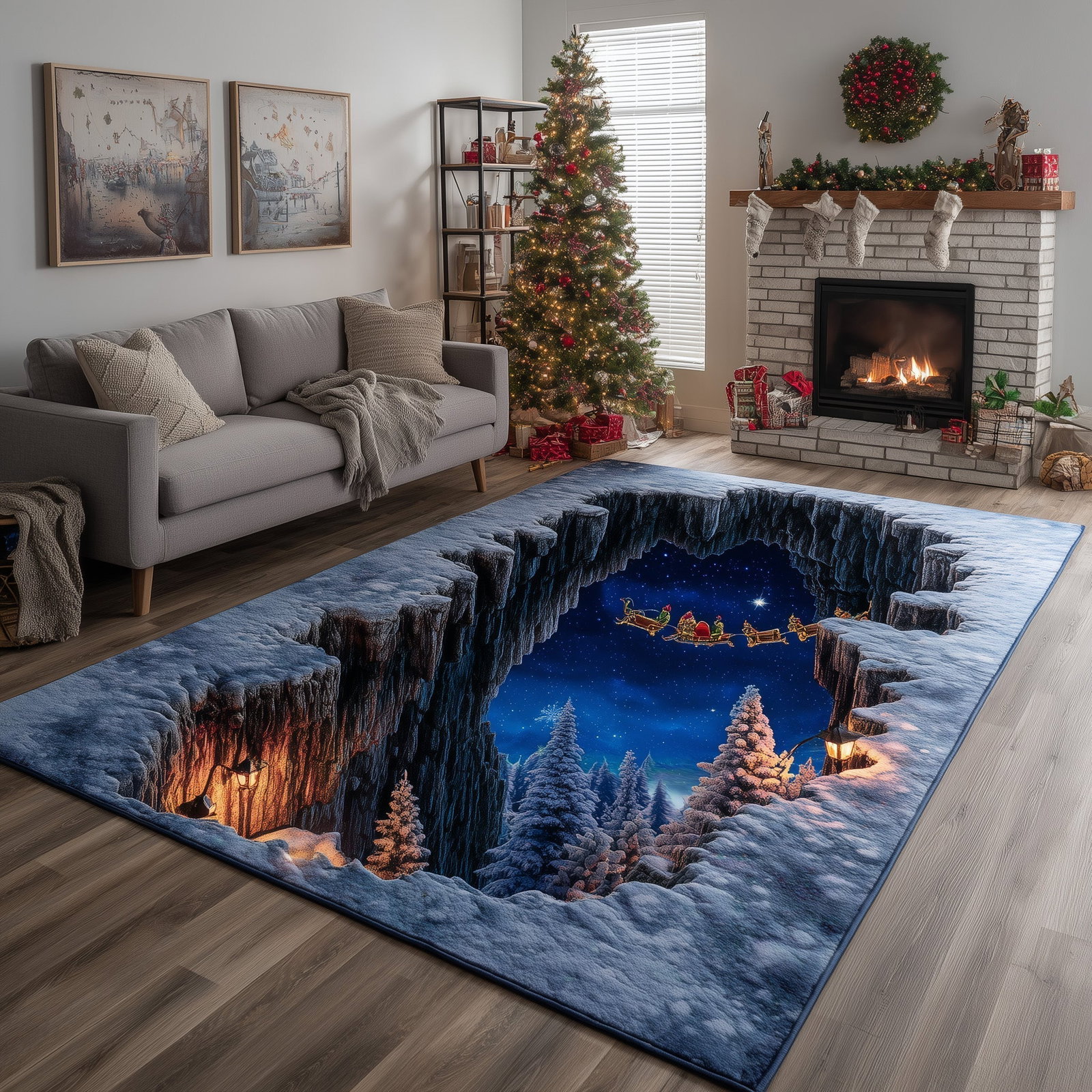 Yuletide Sky Christmas Area Rug - Non-Slip Washable 3D Print Rug for Living Room & BedroomTVC2108143