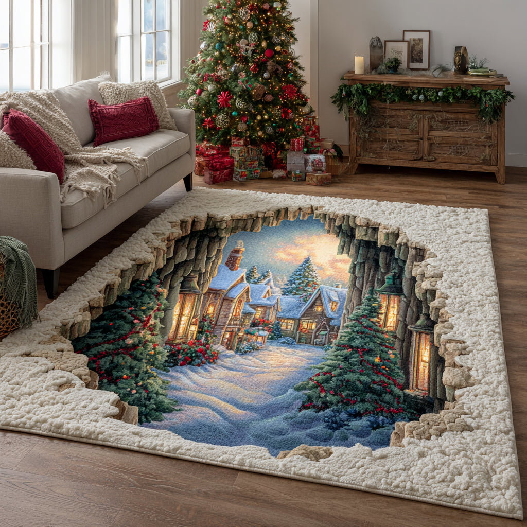 Yuletide Valley Christmas Area Rug - Non-Slip Washable 3D Print Rug for Living Room & BedroomTVC210889
