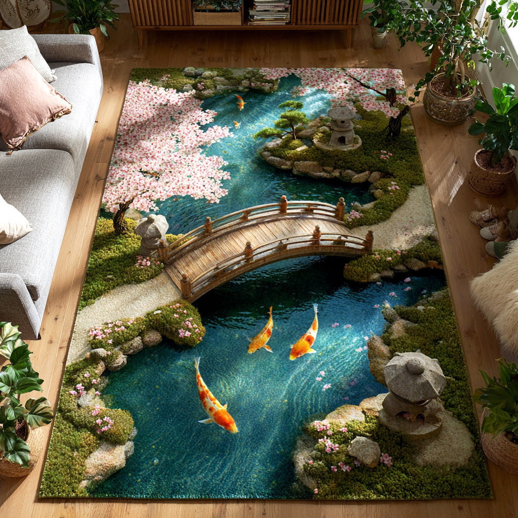 Zen Garden Bridge Area Rug - Non-Slip Washable 3D Print Rug for Living Room & BedroomTVC210889