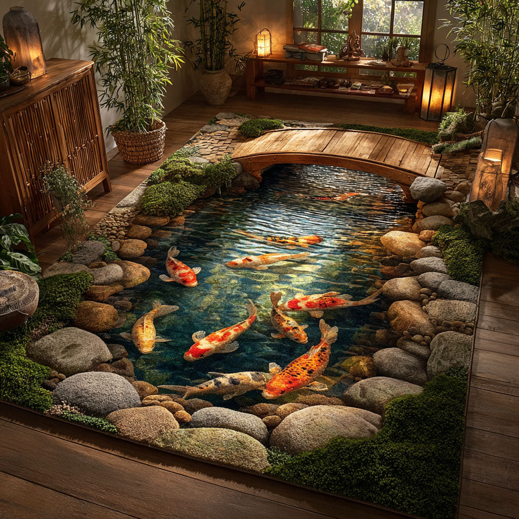 Zen Koi Area Rug - Non-Slip Washable 3D Print Rug for Living Room & BedroomTVC210889