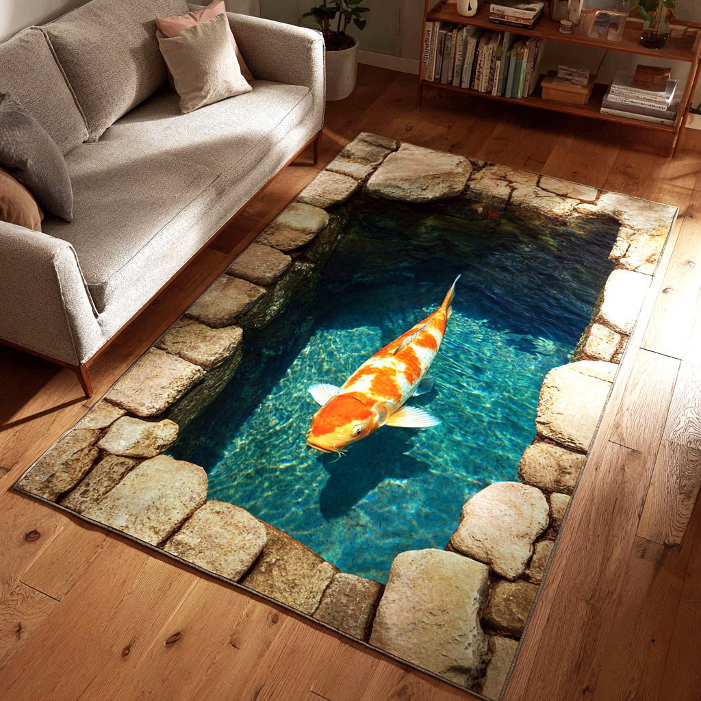Zen Koi Haven Area Rug - Non-Slip Washable 3D Print Rug for Living Room & BedroomTVC210889